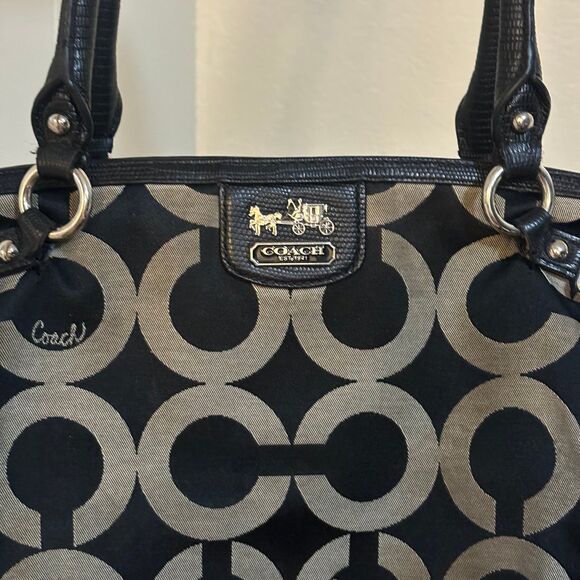 Coach Signature Canvas Black Gray Shoulder Tote Handbag M1220-22344 - Picture 2 of 10
